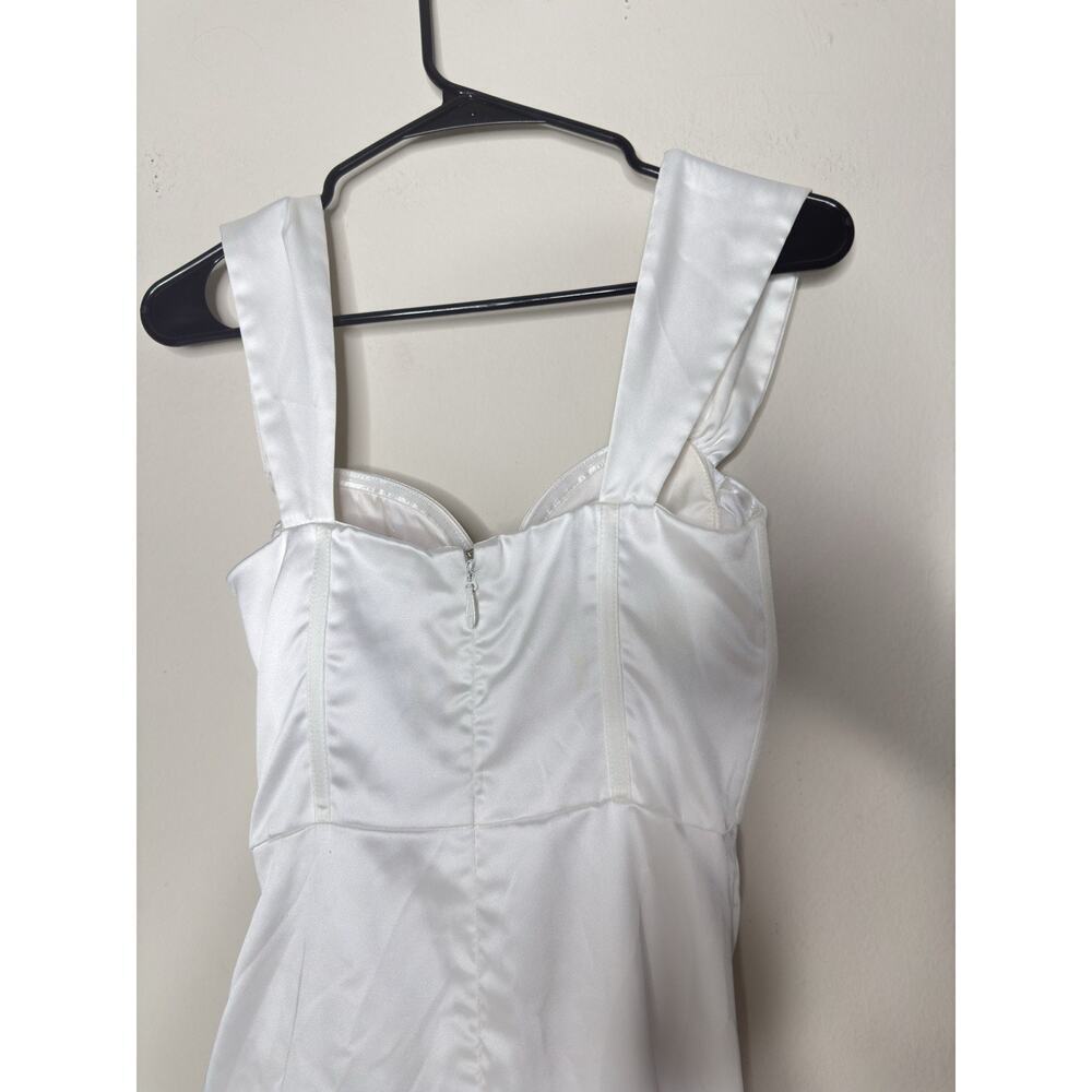 Miss Circle $185 Hedy Sz S White Satin Corset Mini Dress Ruch Mini Slit Silky - Picture 9 of 13
